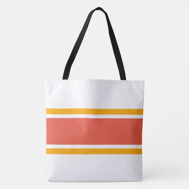 Roligt Bold Orange Gult Rand Vit bakgrund Tygkasse (Framsida)