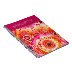 Roligt Bold Orange Shock rosa Batik Circles Art Mö Anteckningsbok