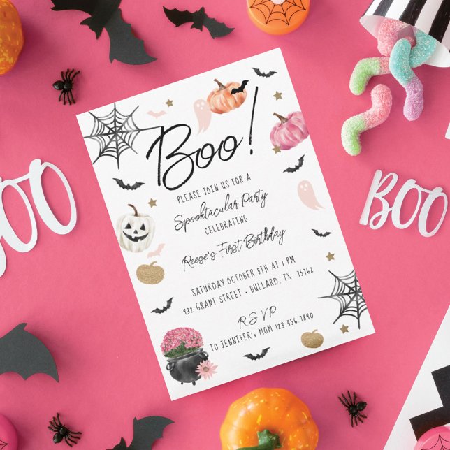 Roligt Boo! Spooktacular Halloween-Födelsedagsfest Inbjudningar (Fun Boo! Spooktacular Halloween Birthday Party Invitation)
