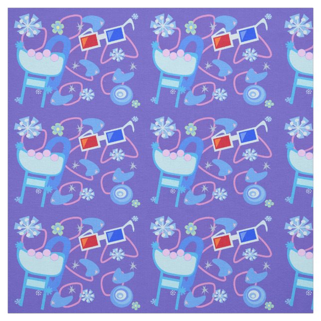 Roligt Boomerangs 3-D Glass Fifties Retro Mönster Tyg (Provkarta)