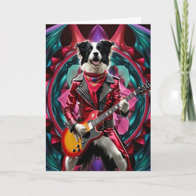 Roligt Border Collie Rockstjärna Kort (Framsida)