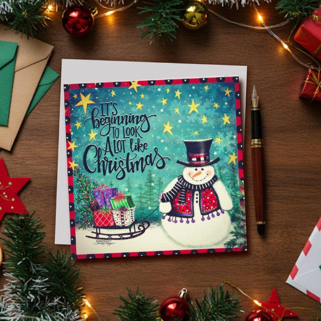 Roligt börjar se ut som jul snögubbe julkort (Skapare uppladdad)