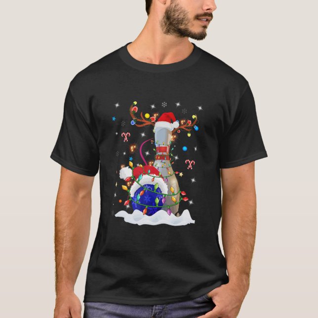 Roligt Bowling Ball-jultomten Pin Santa Hat L T Shirt (Framsida)