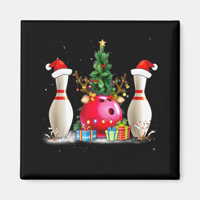 Roligt Bowling jul Santa Hat Julafton Bowling Älsk Magnet (Framsidan)