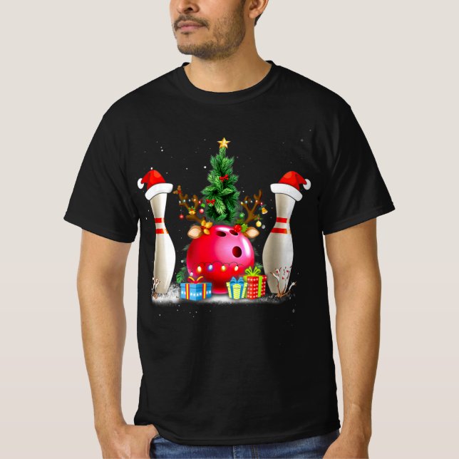 Roligt Bowling jul Santa Hat Julafton Bowling Älsk T Shirt (Framsida)