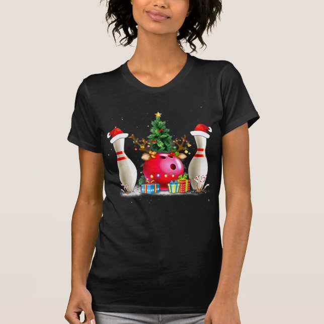 Roligt Bowling jul Santa Hat Julafton Bowling Älsk T Shirt (Framsida)