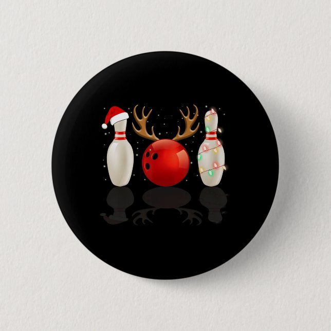 Roligt Bowling jul Santa Hat Julafton Ljus Gift Knapp (Framsida)