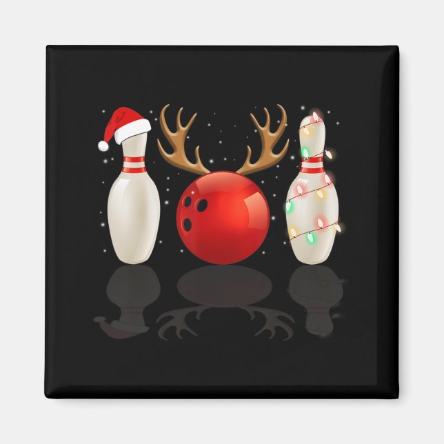 Roligt Bowling jul Santa Hat Julafton Ljus Gift Magnet (Framsidan)