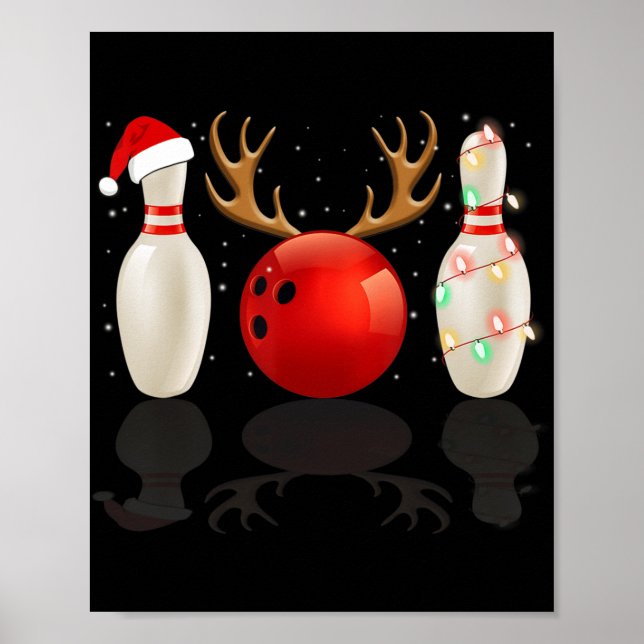 Roligt Bowling jul Santa Hat Julafton Ljus Gift Poster (Framsidan)
