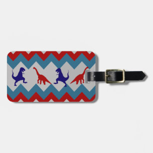 Roligt Boys Dinosaurs Red Blue Chevron Mönster Bagagebricka