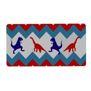 Roligt Boys Dinosaurs Red Blue Chevron Mönster Fraktsedel