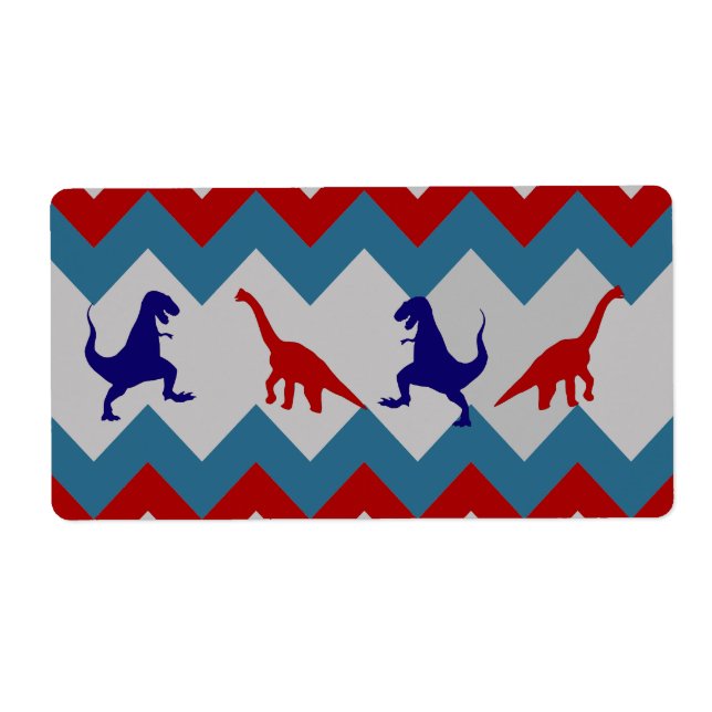 Roligt Boys Dinosaurs Red Blue Chevron Mönster Fraktsedel (Framsidan)