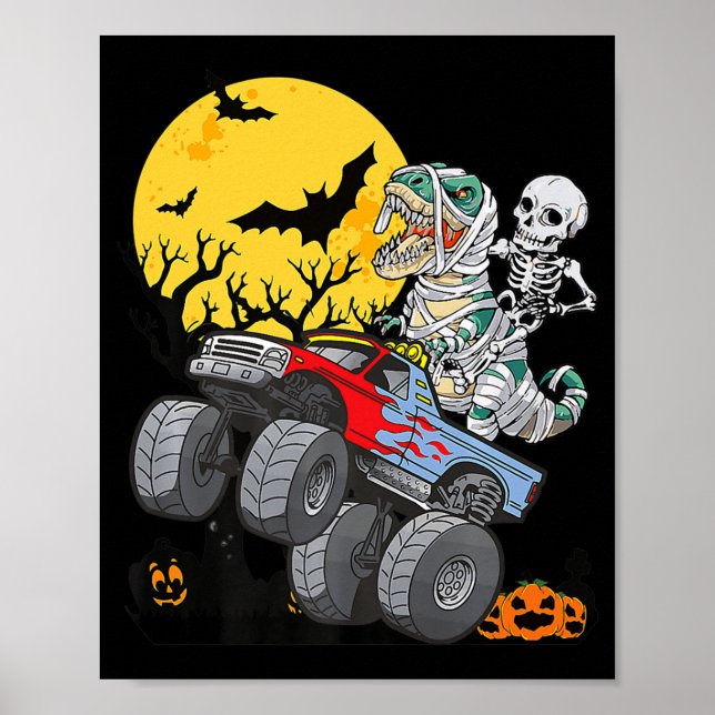 Roligt Boys Halloween Monster Lastbil Pumpkin Mumm Poster (Framsidan)