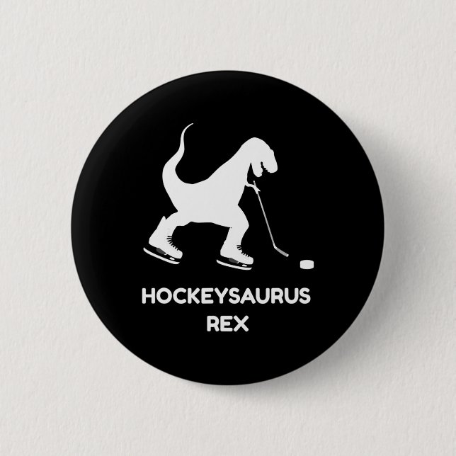 Roligt Boys Ice Hockey T Rex Dinosaur Knapp (Framsida)
