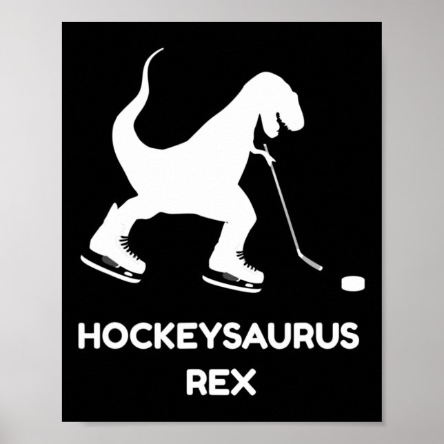 Roligt Boys Ice Hockey T Rex Dinosaur Poster (Framsidan)