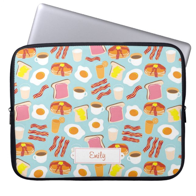Roligt Breakfast Food Illustrations Mönster Laptop Fodral (Framsidan)