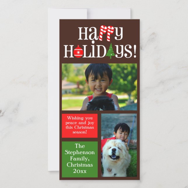 Roligt Brev-ikoner Färg blockerar Helgdag 2 Foton Julkort (Framsida)