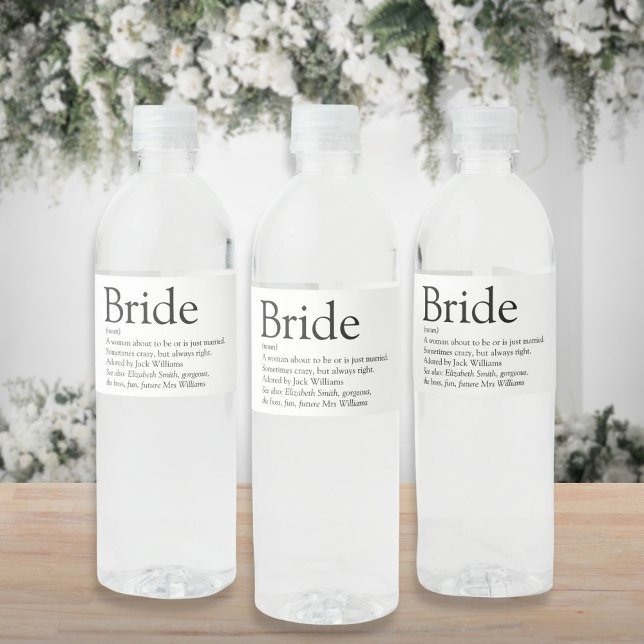 Roligt Bride Definition Möhippa Bröllop Vattenflaskor Etikett (Fun Bride Definition Bridal Shower Wedding Water Bottle Label)