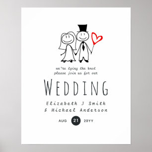 Roligt Bride Groom Rustic bröllopsinbjudning Stick Poster
