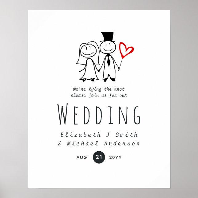 Roligt Bride Groom Rustic bröllopsinbjudning Stick Poster (Framsidan)
