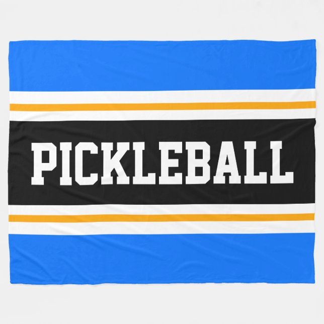 Roligt Bright Blue Black PICKLEBALL Tävla Rand Fleecefilt (Framsidan (Horisontell))