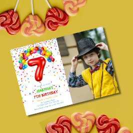Roligt Bright Confetti bubblar Foto 7:e Birthday Inbjudningar