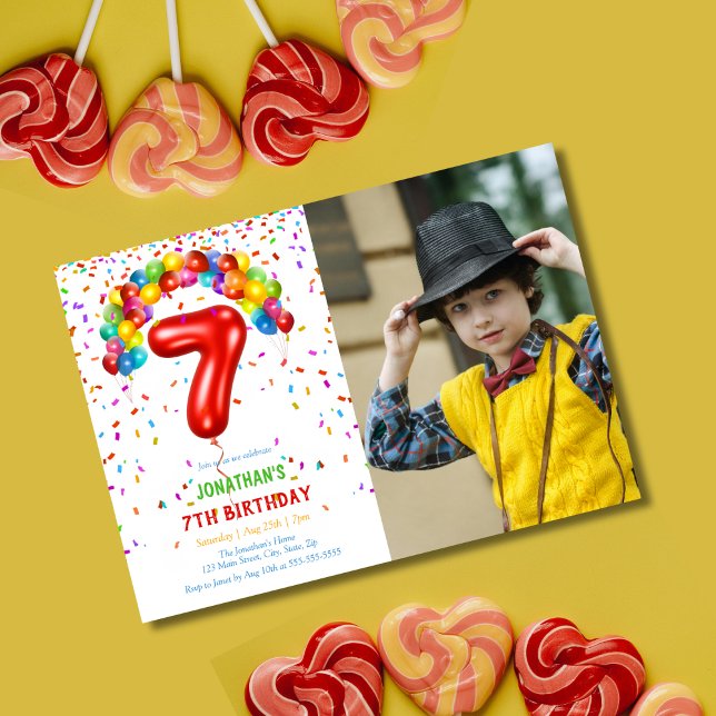 Roligt Bright Confetti bubblar Foto 7:e Birthday Inbjudningar (Skapare uppladdad)