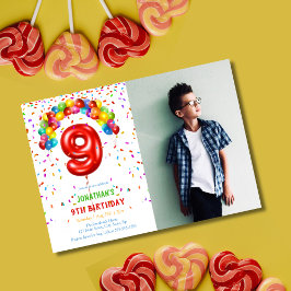 Roligt Bright Confetti bubblar foto 9:e födelsedag Inbjudningar