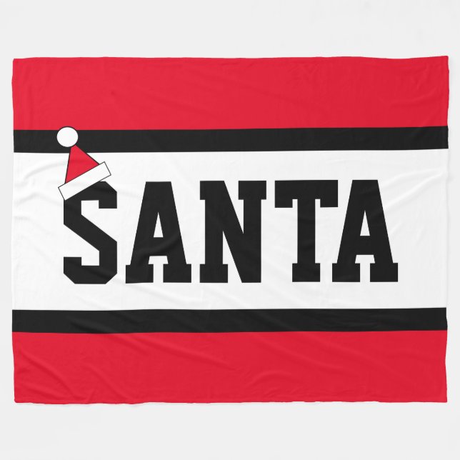Roligt Bright jul Red White Rand SANTA Text Fleecefilt (Framsidan (Horisontell))