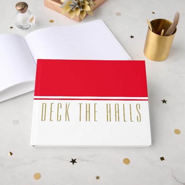 Roligt Bright Red White Färg Block "DECK THE HALLS Gästböcker (Framsida Öppen)