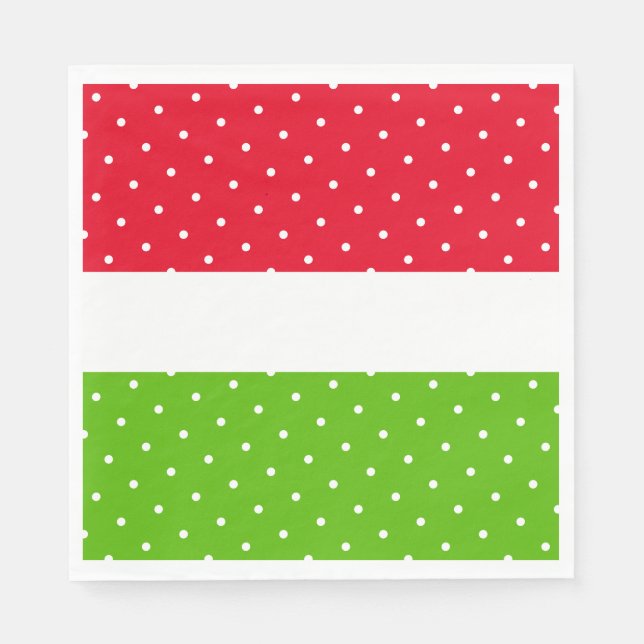 Roligt Bright Red White Lime Green Rand Polka dots Pappersservett (Framsidan)