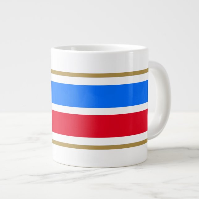 Roligt Bright Red White Nautical Blue Tävla Rand Jumbo Mugg (Framsida höger)