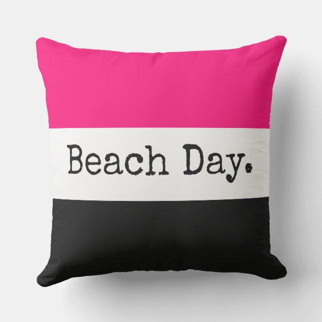 Roligt Bright Rosa Black White Rand "Beach Day" Kudde (Baksida)