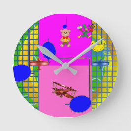 Roligt Bright Rosa Block på väggklotet Guld Ring Rund Klocka