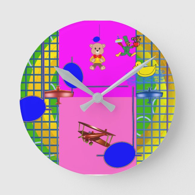 Roligt Bright Rosa Block på väggklotet Guld Ring Rund Klocka (Framsida)