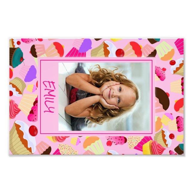 Roligt Bright Rosa Cupkaka - Anpassningsbar Photo Fototryck (Framsidan)