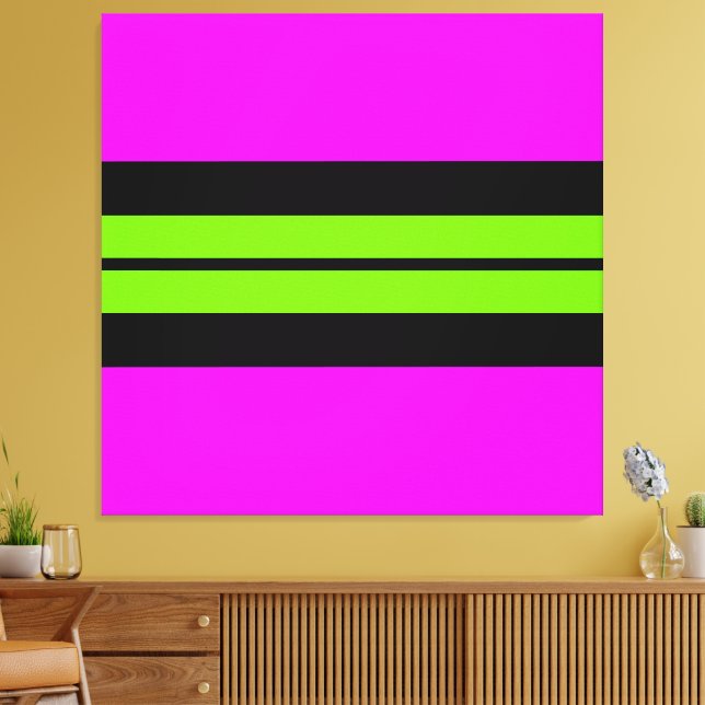 Roligt Bright Rosa Lime Green Black Tävla Rand Canvastryck (Insitu (Vardagsrum))