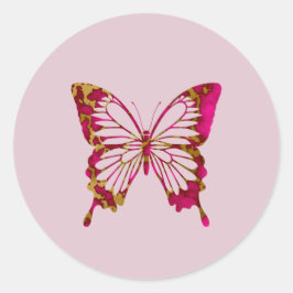Roligt Bright Rosa och Guld Marble Butterfly Runt Klistermärke