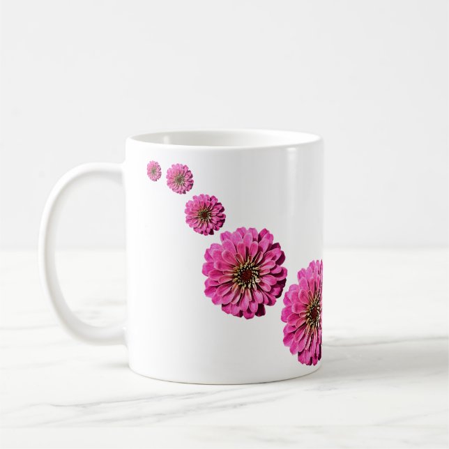 Roligt Bright Rosa Zinnia Flower Art Kaffemugg (Vänster)