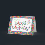 Roligt Bright Spots på Blue för Friend Birthday Kort<br><div class="desc">Ett färglöst födelsedagskort för en vän,  med flerfärgade bokstäver och ett ljust,  bubblande,  skorpigt mönster. Du kan ändra det inre meddelandet om du vill.</div>