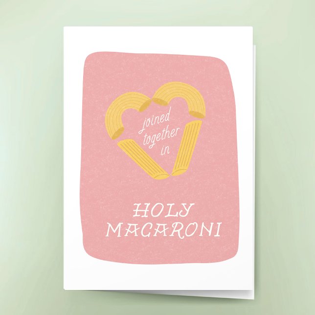 Roligt bröllop Heliga Macaroni Punslycka önskar  Kort (Funny Wedding Congratulations Greeting Card Pasta Pun Joined Together in Holy Macaroni)