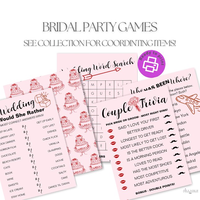 Roligt Bröllop par Trivia-spel - Bride vs. Groom (Our collection includes multiple games with fun designs on the back of each game. Fully customizable)