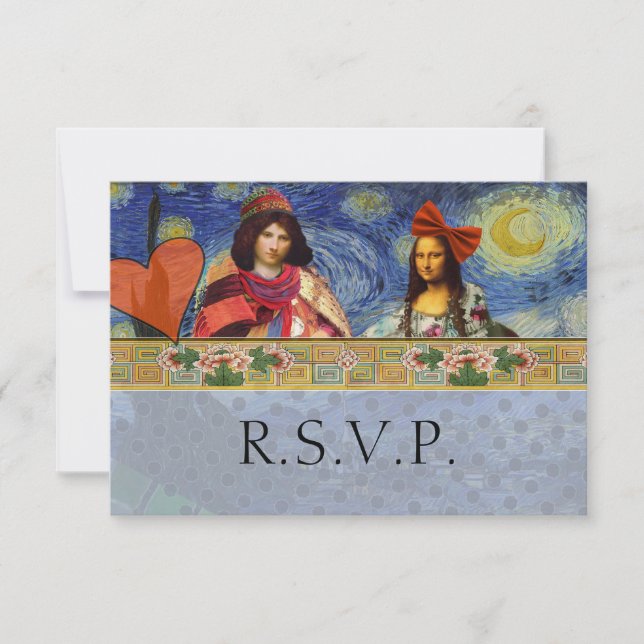 Roligt Bröllop RSVP Barock Ornamentalt Figuraliskt OSA Kort (Framsida)