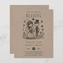 Roligt Bröllop Tecknad Bride Groom Handritade hand