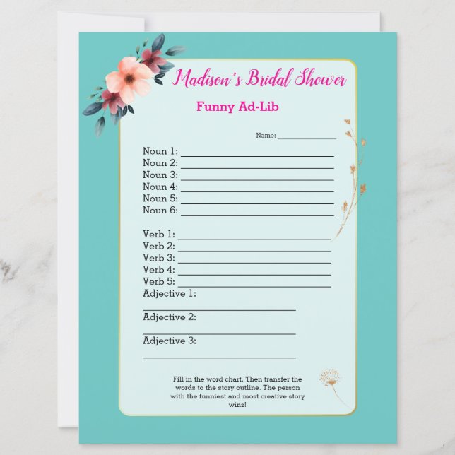 Roligt Bröllopsduschspel 🎉 Fyll-i-själv (Framsida)