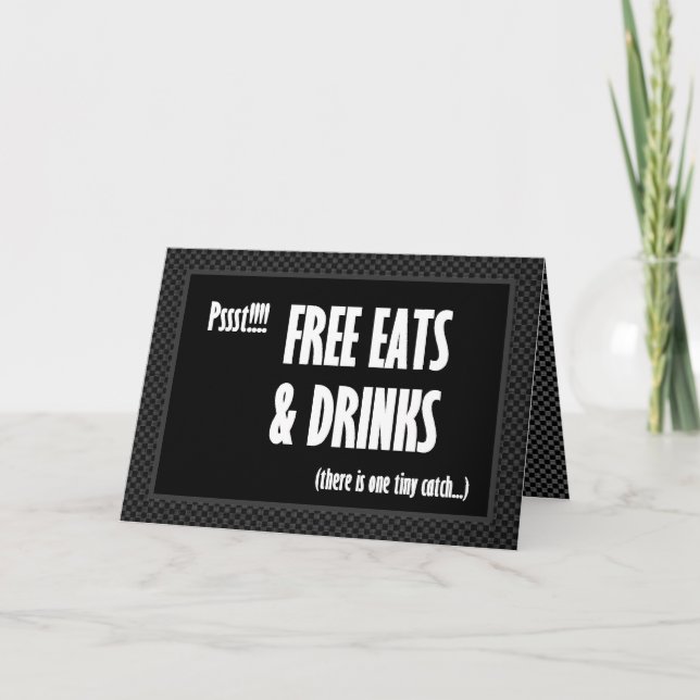 Roligt bröllopsgäst inbjudan gratis mat och dryck (Framsida)