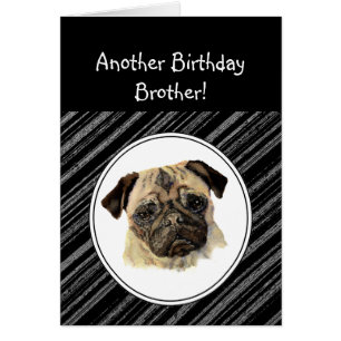 Roligt Brother Titta inte Ledsen Birthday Pug Pet Hälsningskort