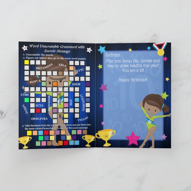 Roligt Brown Girls Gymnastics Secret Message Birth Kort (Inuti)