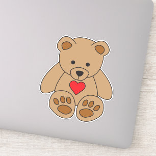 Roligt Brown Nalle Red Heart Kärlek Valentines day Klistermärken