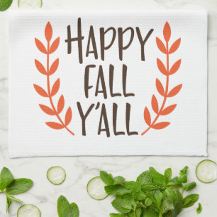 Roligt Brown Orange Lycklig Fall Löv Kökshandduk